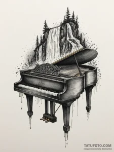 A grand piano with its keys turning into a wa... - эскиз тату (№1755442142_0, 17.08.2025 14:49) — Tatufoto.com
