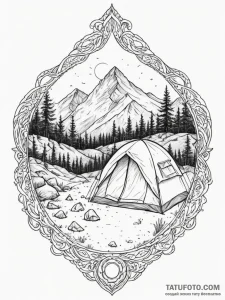 The view from inside a tent, looking out at a... - эскиз тату (№1755443526_0, 17.08.2025 15:12) — Tatufoto.com