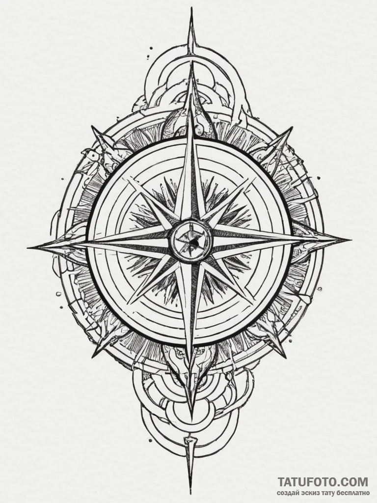 Tattoo sketch a classic 'compass rose' for gu... - эскиз тату (№1755443724_0, 17.08.2025 15:15) — Tatufoto.com
