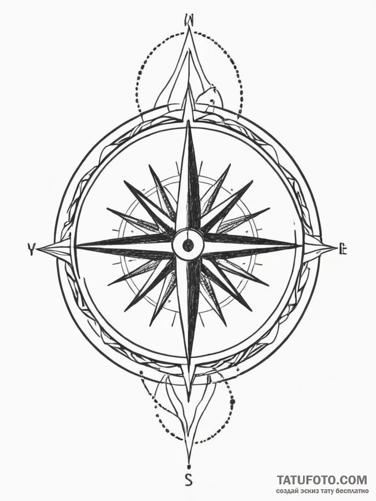 Tattoo design a compass rose where each point... - эскиз тату (№1755443922_0, 17.08.2025 15:18) — Tatufoto.com