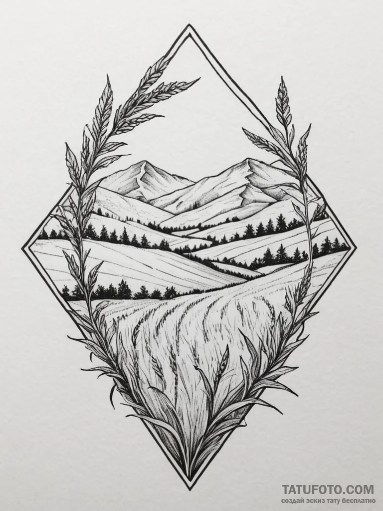 Tattoo design: a landscape of fertile fields... - эскиз тату (№1755445336_0, 17.08.2025 15:42) — Tatufoto.com