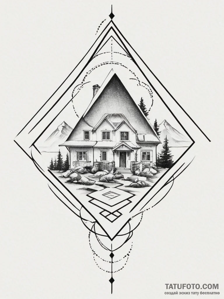 Tattoo design a small, stylized "home" icon m... - эскиз тату (№1755445945_0, 17.08.2025 15:52) — Tatufoto.com