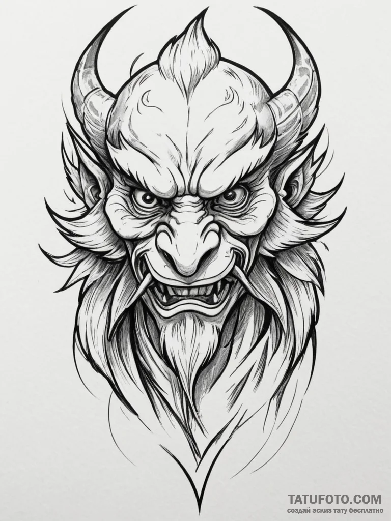 A tengu with a long nose, artistic tattoo ske... - эскиз тату (№1755446356_0, 17.08.2025 15:59) — Tatufoto.com