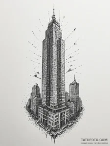Tattoo design a towering skyscraper, symboliz... - эскиз тату (№1755448398_0, 17.08.2025 16:33) — Tatufoto.com