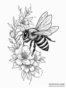Tattoo sketch a delicate bee buzzing around a... - эскиз тату (№1755449010_0, 17.08.2025 16:43) — Tatufoto.com