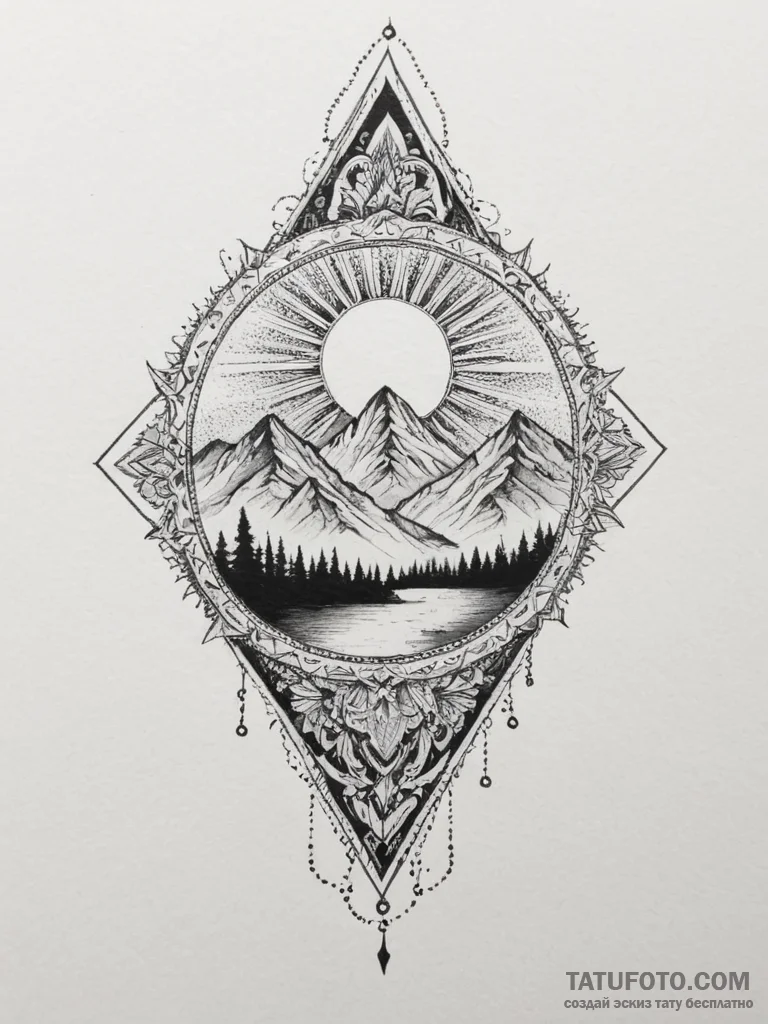 Tattoo sketch a geometric mountain range with... - эскиз тату (№1755449411_0, 17.08.2025 16:50) — Tatufoto.com