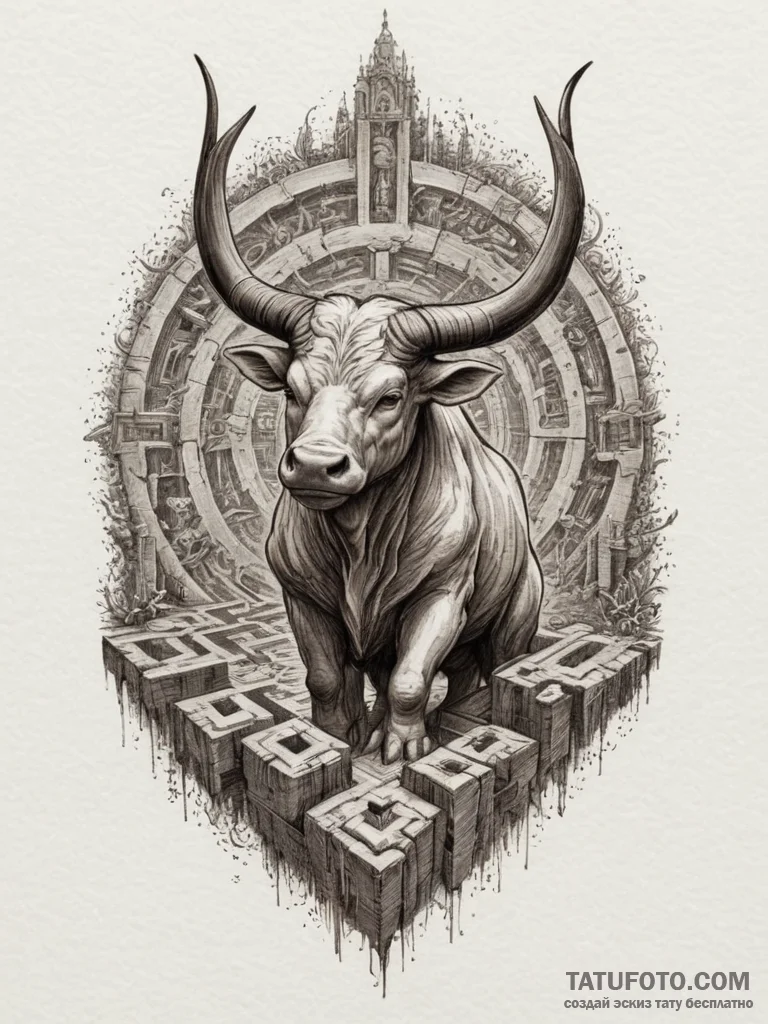 Minotaur in a labyrinth (the scene), tattoo f... - эскиз тату (№1755450424_0, 17.08.2025 17:07) — Tatufoto.com