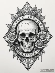 Tattoo sketch a game over screen with shatter... - эскиз тату (№1755452097_0, 17.08.2025 17:34) — Tatufoto.com