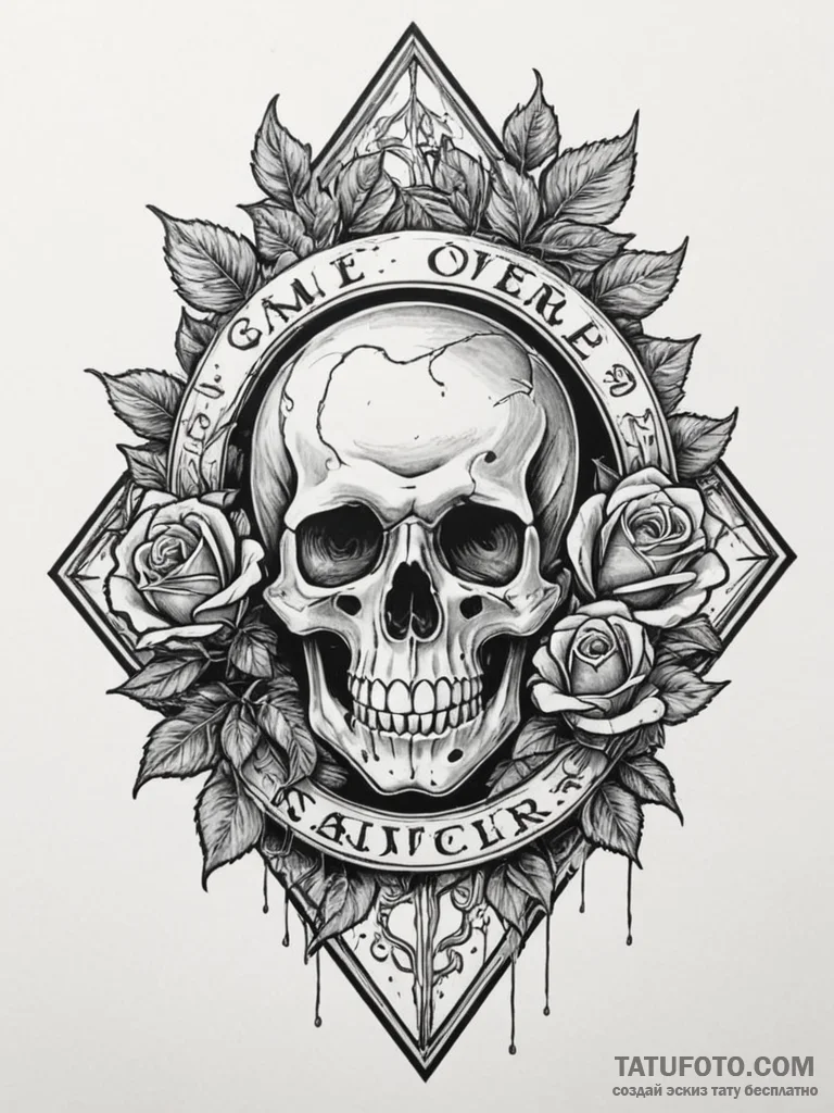 Tattoo sketch a game over screen with shatter... - эскиз тату (№1755452097_0, 17.08.2025 17:34) — Tatufoto.com
