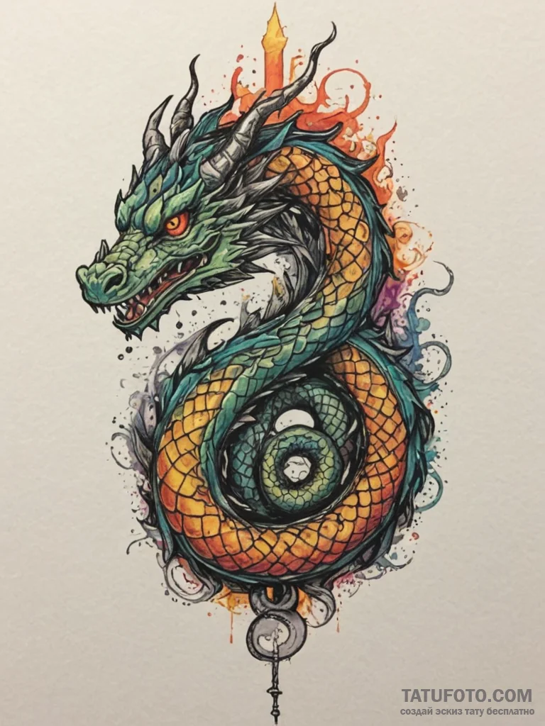 Tattoo design a coiled serpent or dragon, rep... - эскиз тату (№1755452496_0, 17.08.2025 17:41) — Tatufoto.com