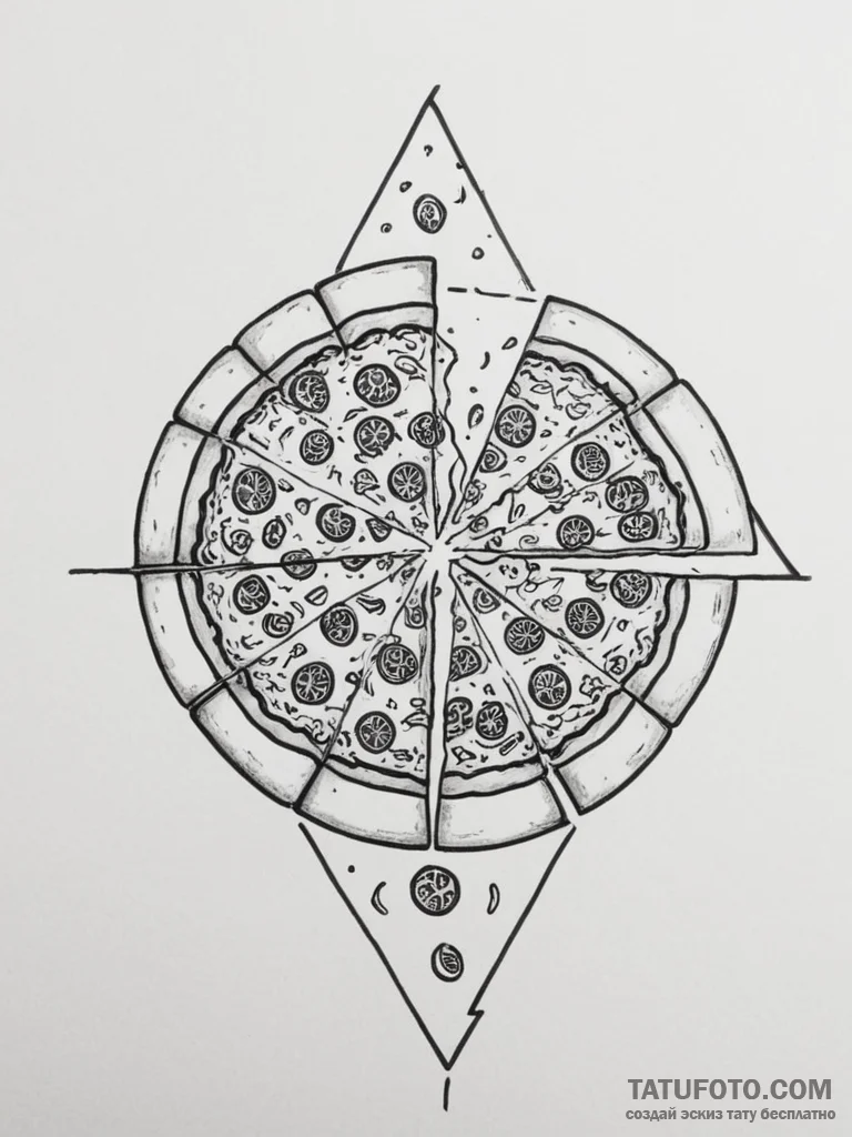 Tattoo design a 'pizza slice' on one, a 'pizz... - эскиз тату (№1755453297_0, 17.08.2025 17:54) — Tatufoto.com