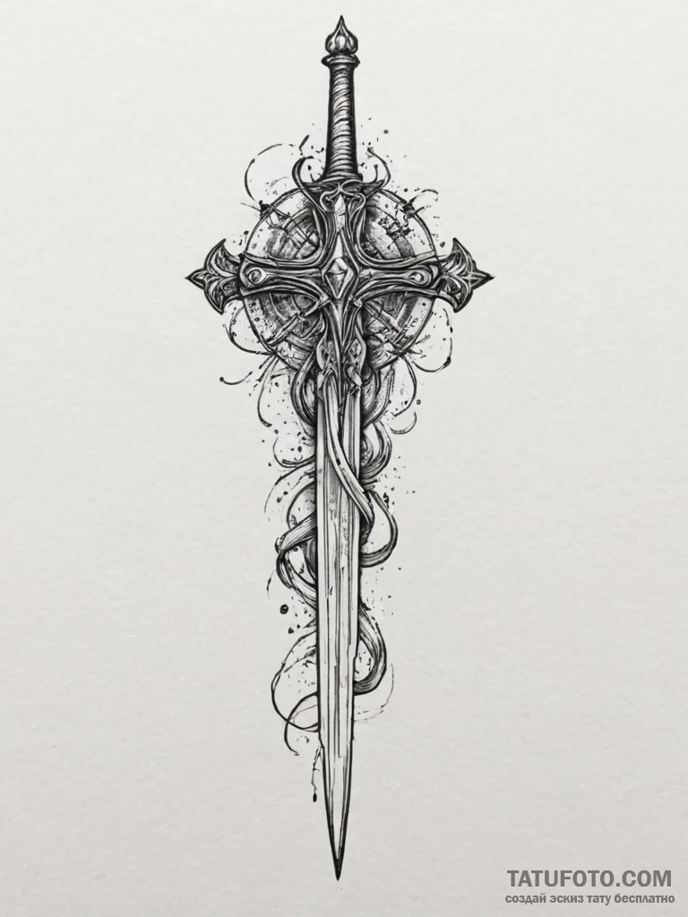 Tattoo design a medieval longsword plunged in... - эскиз тату (№1755453495_0, 17.08.2025 17:58) — Tatufoto.com