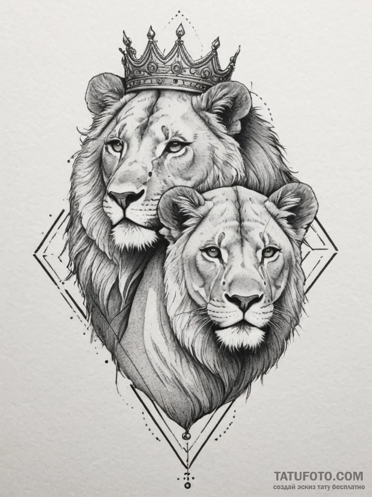 Tattoo design a pair of lion's or lioness's h... - эскиз тату (№1755455904_0, 17.08.2025 18:38) — Tatufoto.com