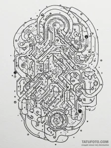A close-up of a circuit board, showing the in... - эскиз тату (№1755458731_0, 17.08.2025 19:25) — Tatufoto.com