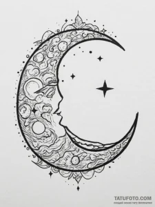 Tattoo sketch a 'moon' on one, a 'star' on th... - эскиз тату (№1755460146_0, 17.08.2025 19:49) — Tatufoto.com