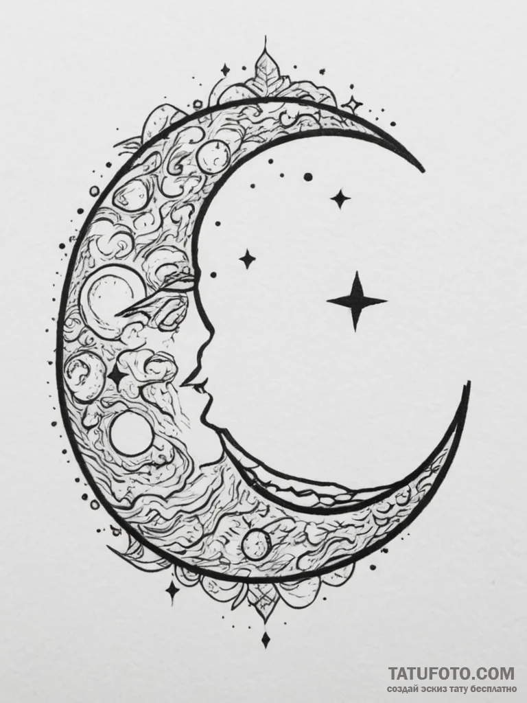 Tattoo sketch a 'moon' on one, a 'star' on th... - эскиз тату (№1755460146_0, 17.08.2025 19:49) — Tatufoto.com