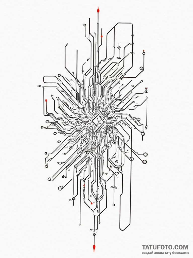 Circuit board pattern, concept art for tattoo... - эскиз тату (№1755460345_0, 17.08.2025 19:52) — Tatufoto.com