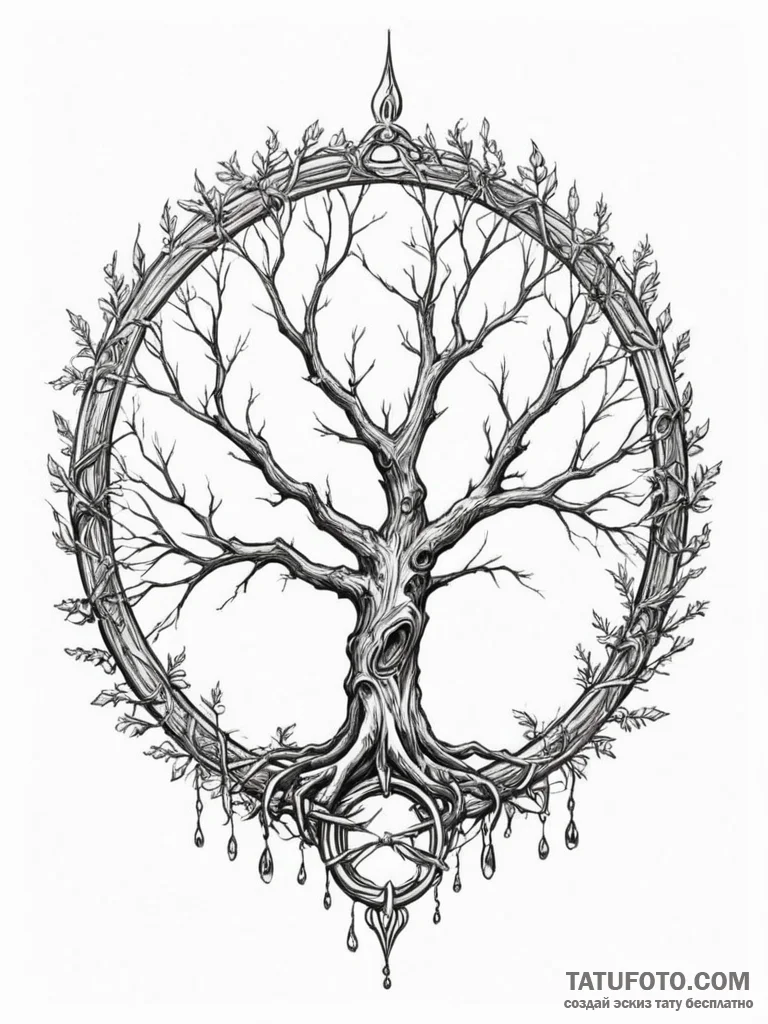The erdtree from elden ring, ink illustration... - эскиз тату (№1755460958_0, 17.08.2025 20:02) — Tatufoto.com