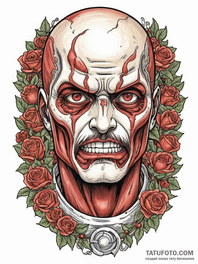 The colossal titan peeking over a wall, tatto... - эскиз тату (№1755462556_0, 17.08.2025 20:29) — Tatufoto.com