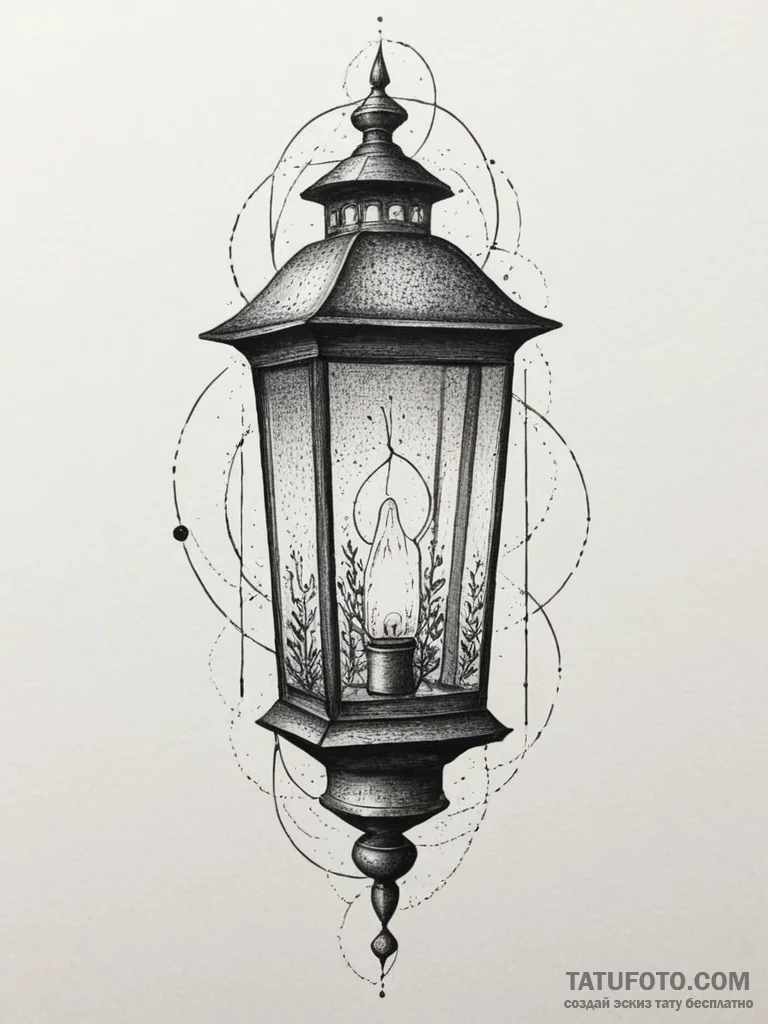 Tattoo sketch a stylized lantern illuminating... - эскиз тату (№1755463547_0, 17.08.2025 20:45) — Tatufoto.com