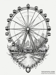 Ferris wheel, tattoo line art, black and grey... - эскиз тату (№1755466306_0, 17.08.2025 21:31) — Tatufoto.com