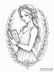Tattoo design a virgo maiden, holding a book... - эскиз тату (№1755466891_0, 17.08.2025 21:41) — Tatufoto.com