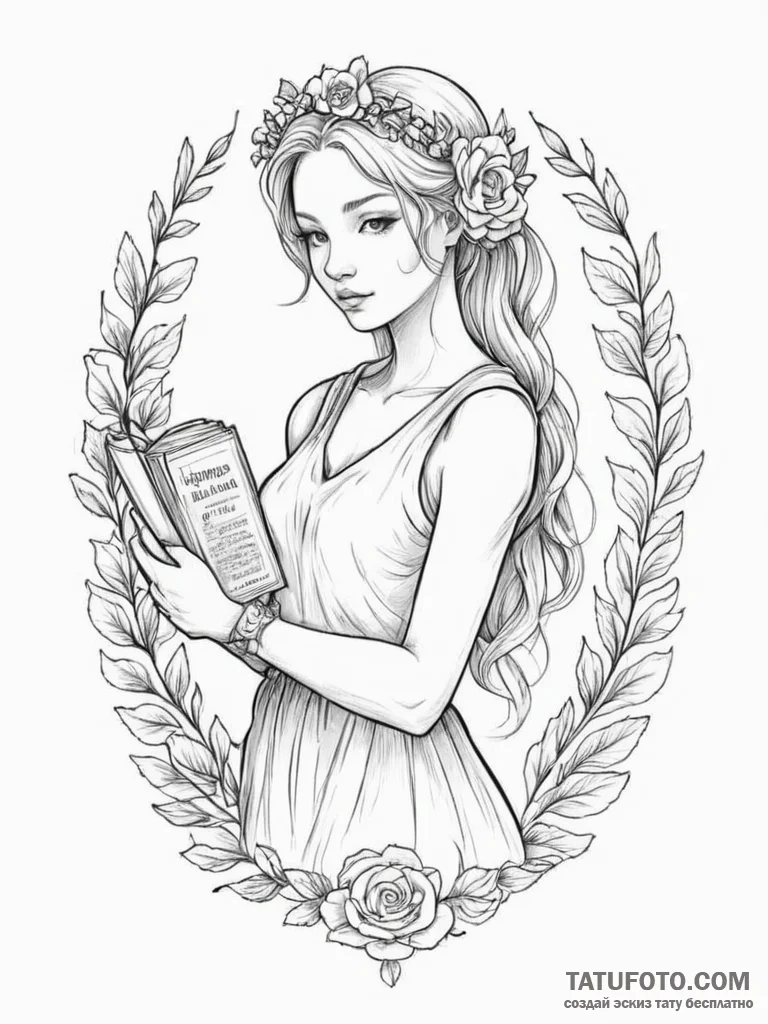 Tattoo design a virgo maiden, holding a book... - эскиз тату (№1755466891_0, 17.08.2025 21:41) — Tatufoto.com