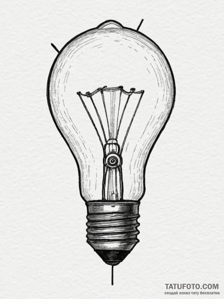 A vintage lightbulb filament glowing, artisti... - эскиз тату (№1755468265_0, 17.08.2025 22:04) — Tatufoto.com