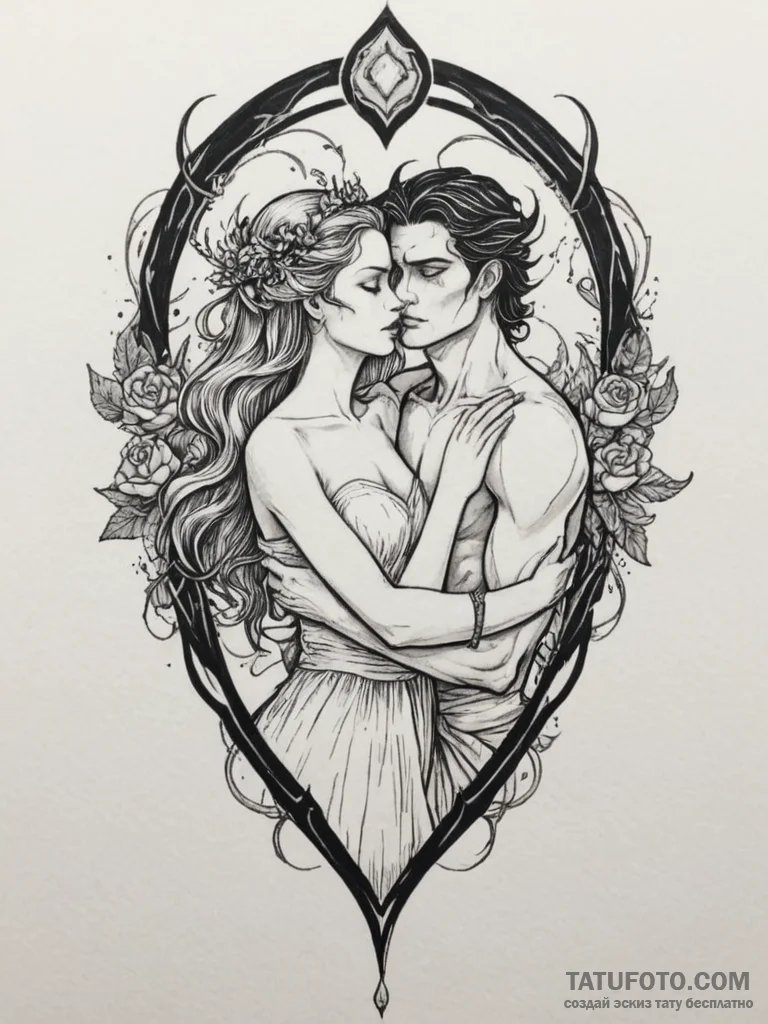 Hades and persephone's embrace, tattoo sketch... - эскиз тату (№1755468658_0, 17.08.2025 22:10) — Tatufoto.com
