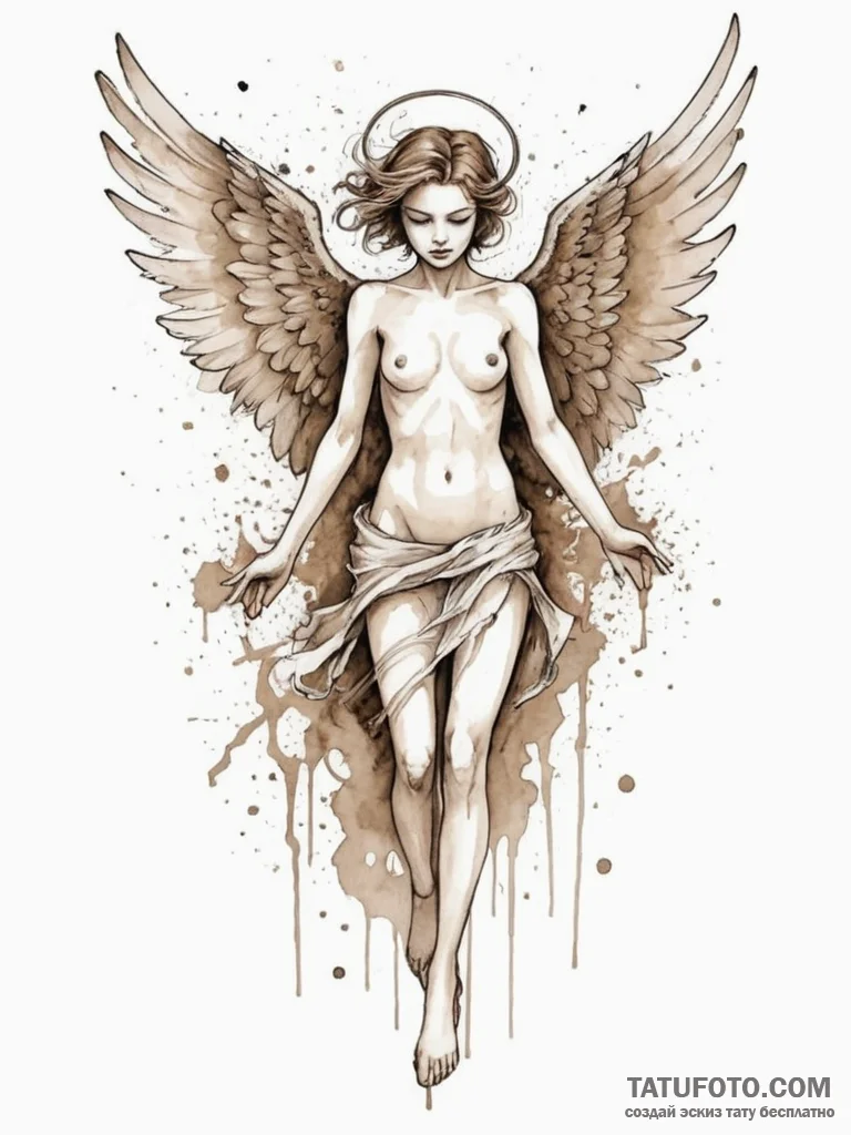 Fallen angel, ink illustration for tattoo, on... - эскиз тату (№1755468854_0, 17.08.2025 22:14) — Tatufoto.com