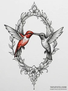 Tattoo sketch a pair of hummingbirds, symboli... - эскиз тату (№1755480176_0, 18.08.2025 01:22) — Tatufoto.com