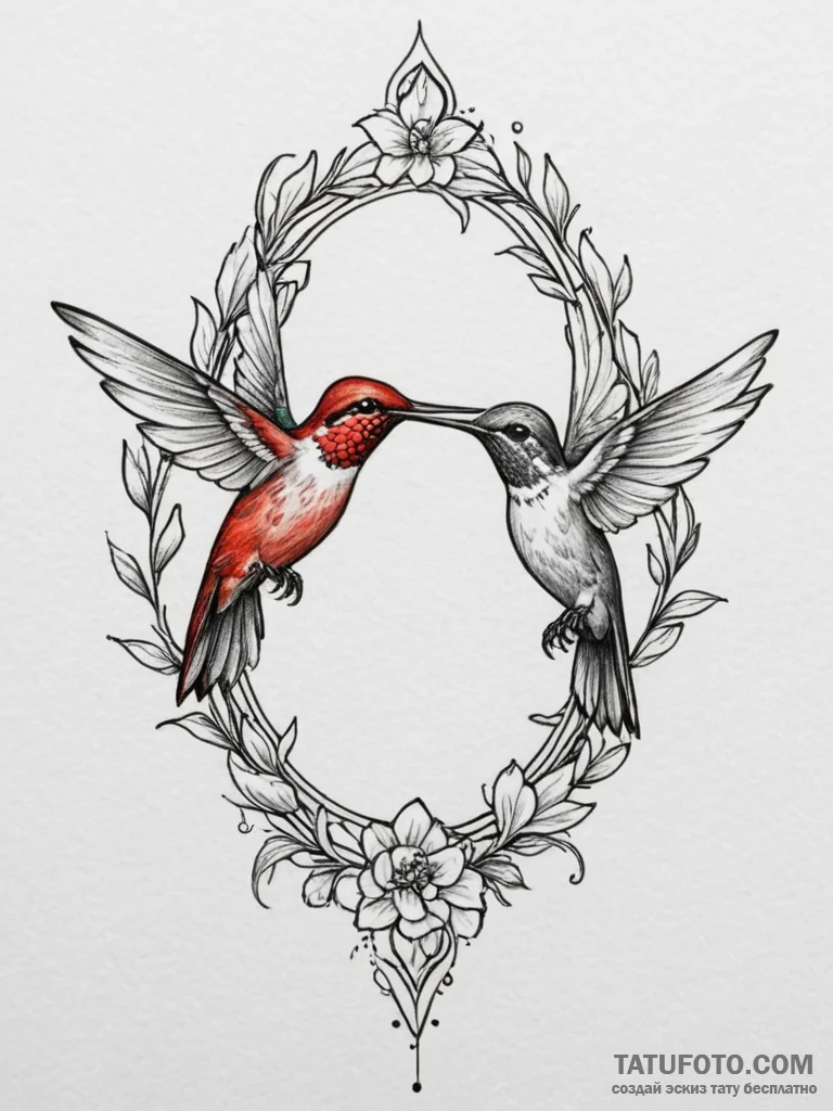 Tattoo sketch a pair of hummingbirds, symboli... - эскиз тату (№1755480176_0, 18.08.2025 01:22) — Tatufoto.com