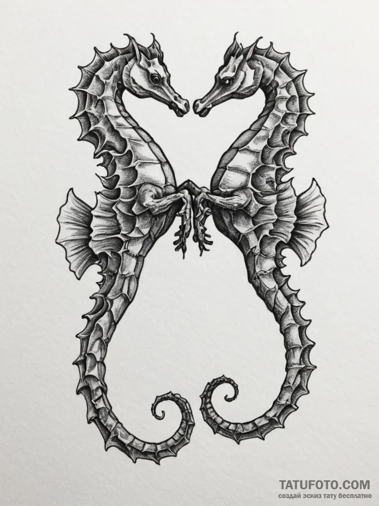 Tattoo sketch a pair of seahorses, their tail... - эскиз тату (№1755481378_0, 18.08.2025 01:42) — Tatufoto.com
