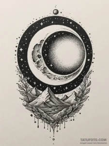 Tattoo design a dark sky with a powerful, glo... - эскиз тату (№1755481773_0, 18.08.2025 01:49) — Tatufoto.com