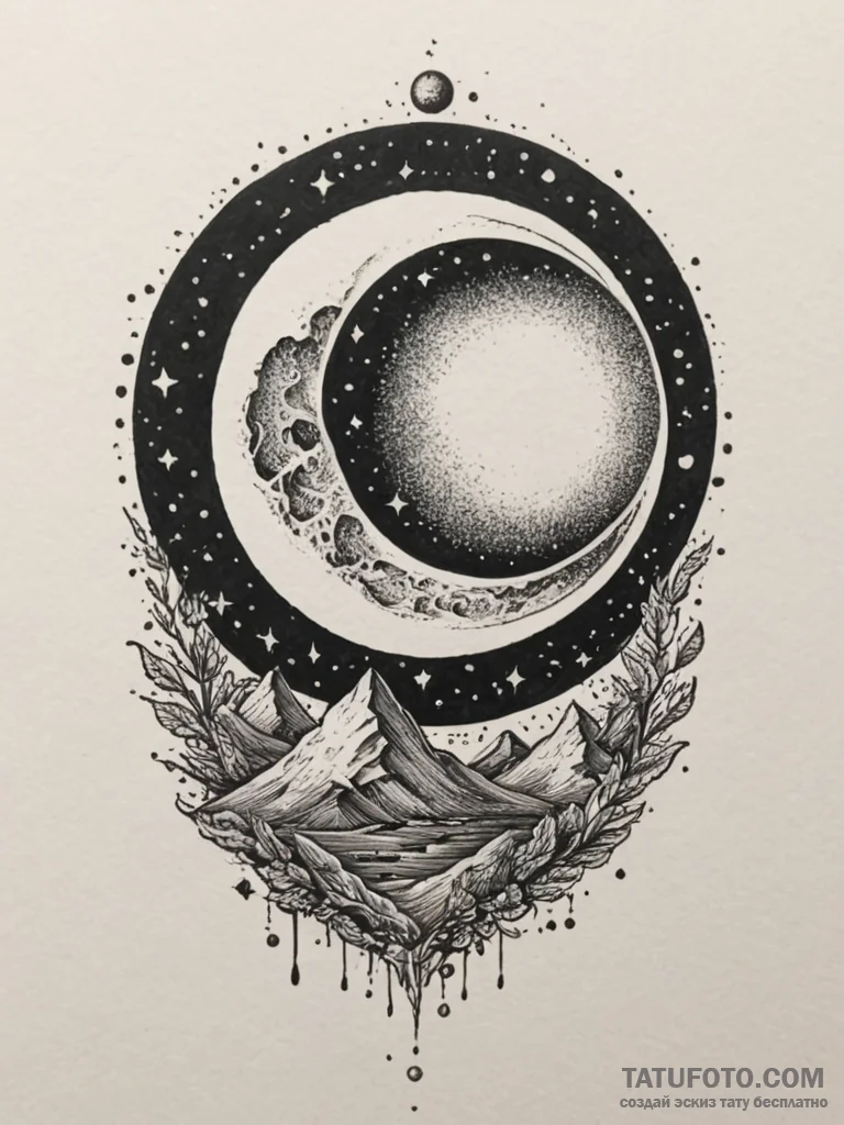Tattoo design a dark sky with a powerful, glo... - эскиз тату (№1755481773_0, 18.08.2025 01:49) — Tatufoto.com