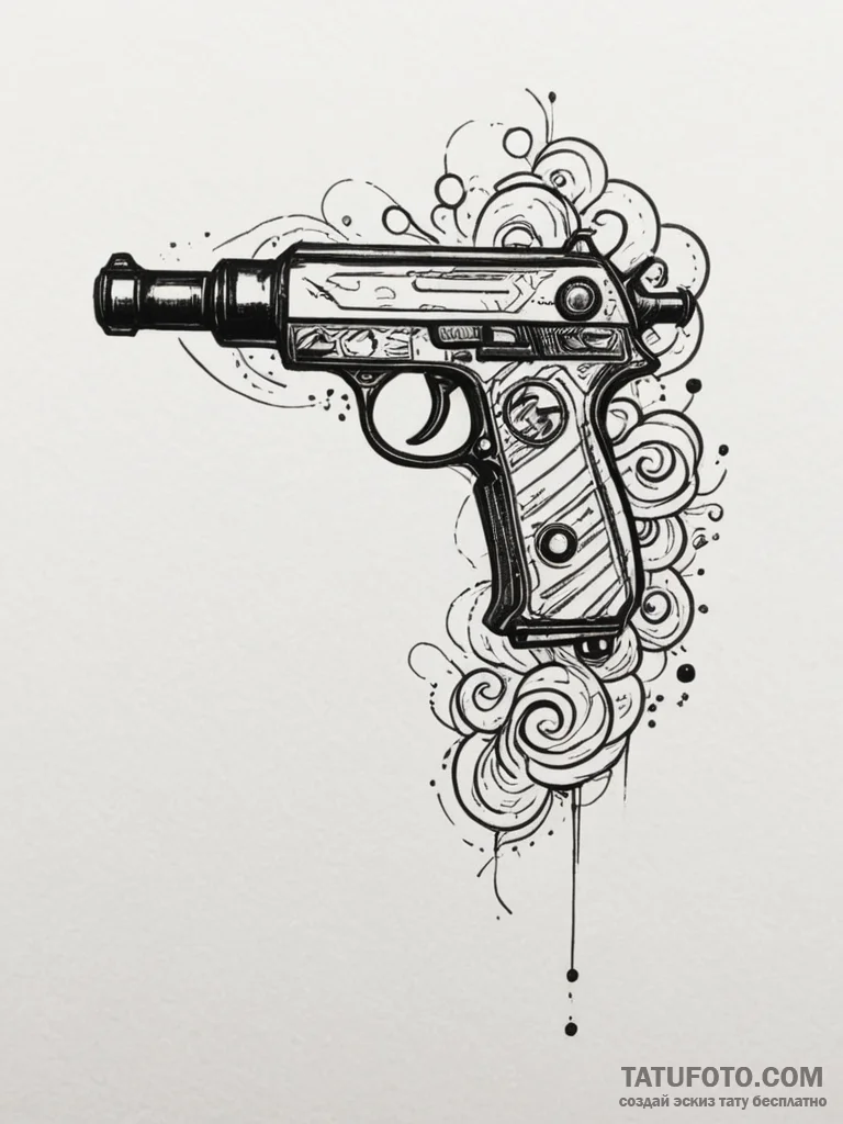 Ray gun, tattoo sketch design, black and red... - эскиз тату (№1755483172_0, 18.08.2025 02:12) — Tatufoto.com