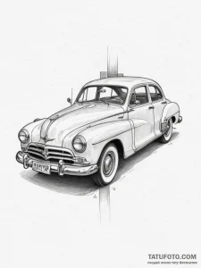 Car, artistic tattoo sketch, on a clean white... - эскиз тату (№1755485570_0, 18.08.2025 02:52) — Tatufoto.com
