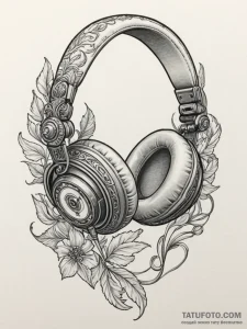 Headphones, tattoo line art, clean lines, cri... - эскиз тату (№1755487769_0, 18.08.2025 03:29) — Tatufoto.com