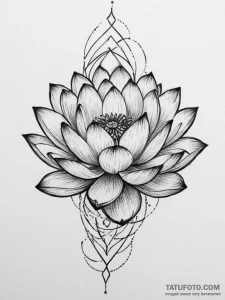 Tattoo sketch a blooming lotus flower with su... - эскиз тату (№1755489167_0, 18.08.2025 03:52) — Tatufoto.com