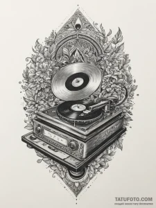 Tattoo design two halves of a classic record... - эскиз тату (№1755489364_0, 18.08.2025 03:56) — Tatufoto.com