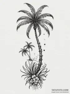Palm tree, tattoo line art, on a clean white... - эскиз тату (№1755490570_0, 18.08.2025 04:16) — Tatufoto.com