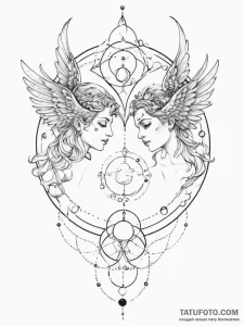 Tattoo sketch gemini twins, one with mercury'... - эскиз тату (№1755491578_0, 18.08.2025 04:32) — Tatufoto.com
