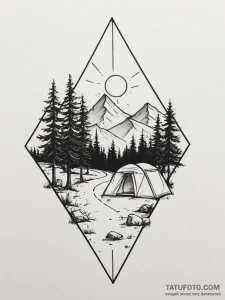 Tattoo design a small, minimalist camping sce... - эскиз тату (№1755491974_0, 18.08.2025 04:39) — Tatufoto.com