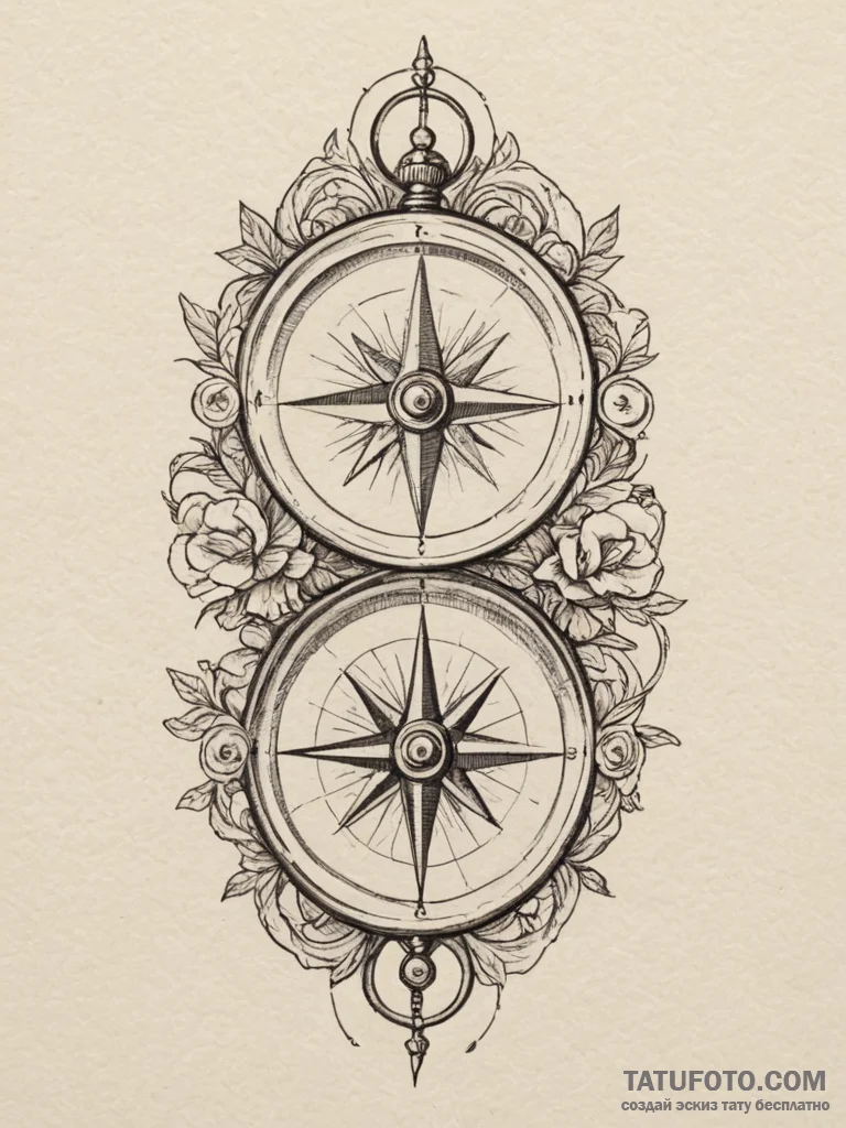 Tattoo sketch a pair of compasses, one showin... - эскиз тату (№1755492581_0, 18.08.2025 04:49) — Tatufoto.com