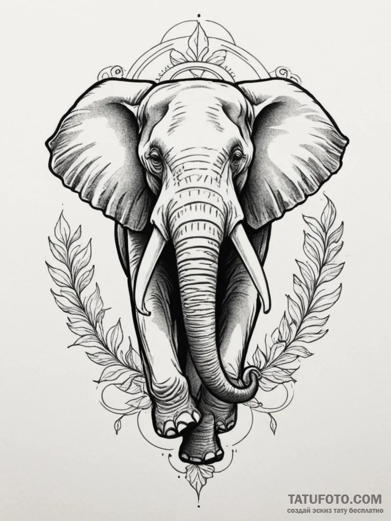 Tattoo design a powerful elephant, tusks out,... - эскиз тату (№1755493973_0, 18.08.2025 05:12) — Tatufoto.com