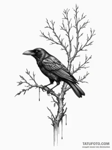 Tattoo sketch: a stylized crow or raven perch... - эскиз тату (№1755494370_0, 18.08.2025 05:19) — Tatufoto.com