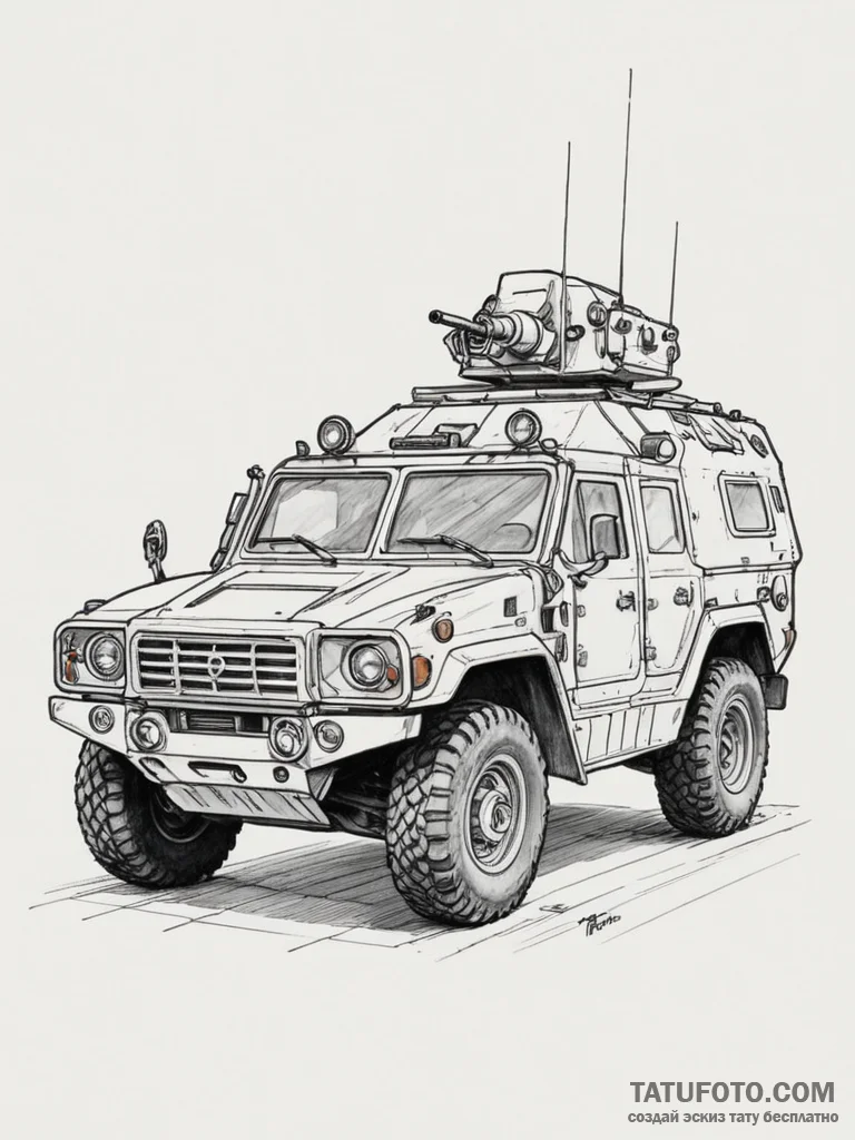 Tattoo design a generic military vehicle outl... - эскиз тату (№1755494570_0, 18.08.2025 05:22) — Tatufoto.com