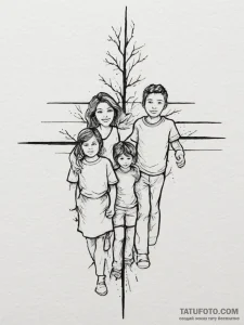 Tattoo sketch a family portrait in a simple,... - эскиз тату (№1755538347_0, 18.08.2025 17:32) — Tatufoto.com