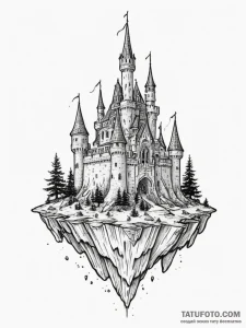 Floating castle, ink illustration for tattoo,... - эскиз тату (№1755540258_0, 18.08.2025 18:04) — Tatufoto.com