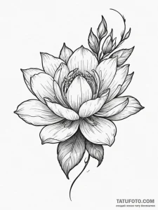 Tattoo sketch a blooming flower bud and a ful... - эскиз тату (№1755544487_0, 18.08.2025 19:14) — Tatufoto.com